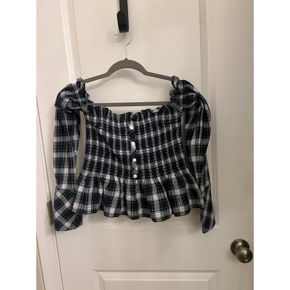 Petersyn 'Blaine' Dover Check Off-the-Shoulder Peplum Top M Plaid Academia Boho - Picture 4 of 11